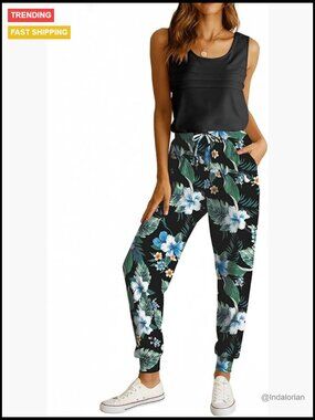 Polyester Blend Sleeveless Tank and Jogger Pants Set Loungewear